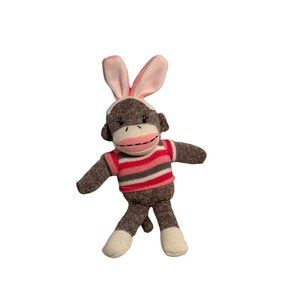 Easter Sock Monkey 12” Pink Striped Shirt Stuffed Soft Toy Easter Bunny Rabbit